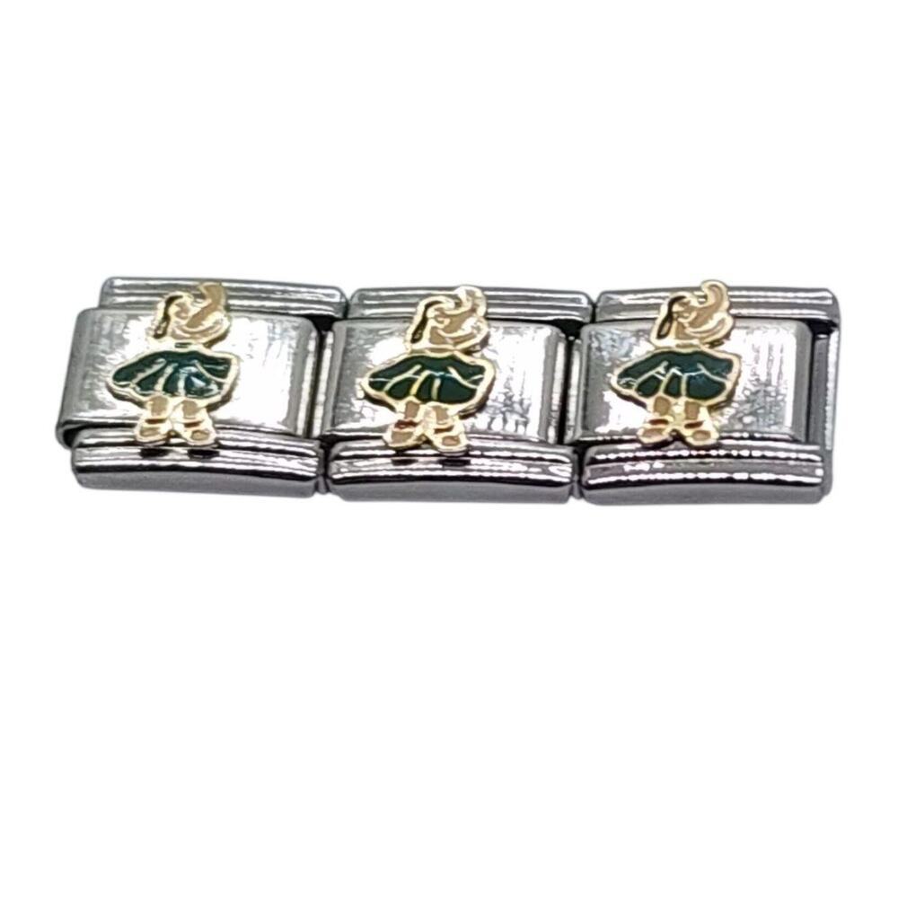Silver Hula Dancer Italian Charm Links Stainless Steel Enamel Lot Of 3 Beach